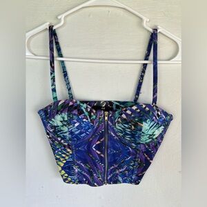 H&M Vibrant Tropical Padded Corset Line Bustier Party Crop Top with Zipper XS